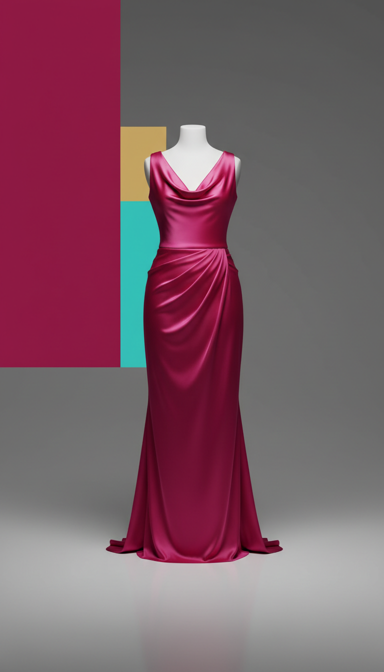 Fuchsia silk draped gown