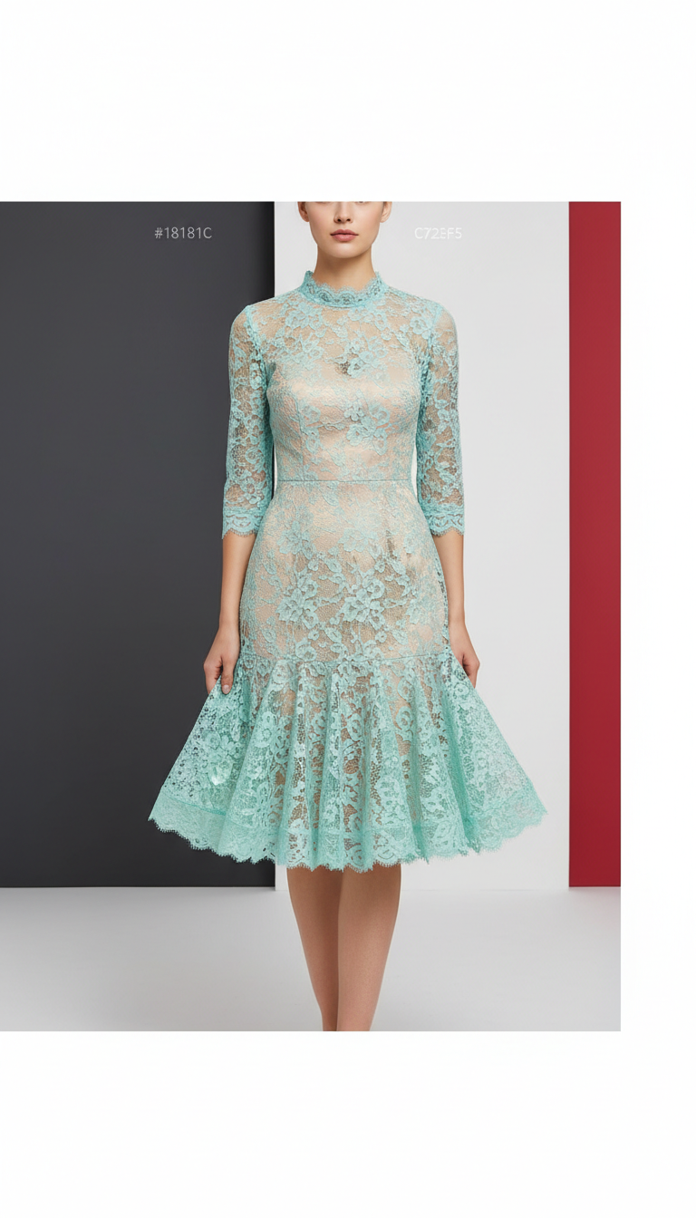Minted aqua lace cocktail dress