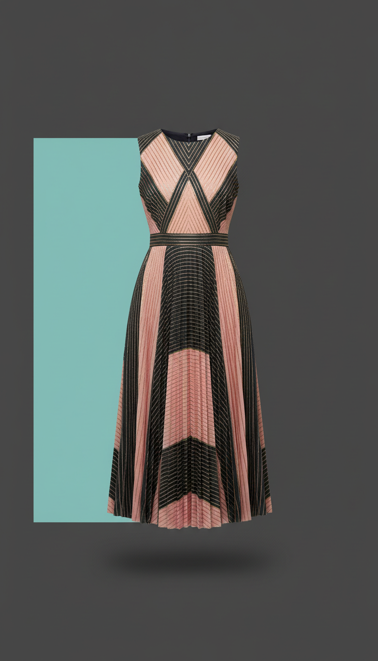 Gold accent pleated midi dress