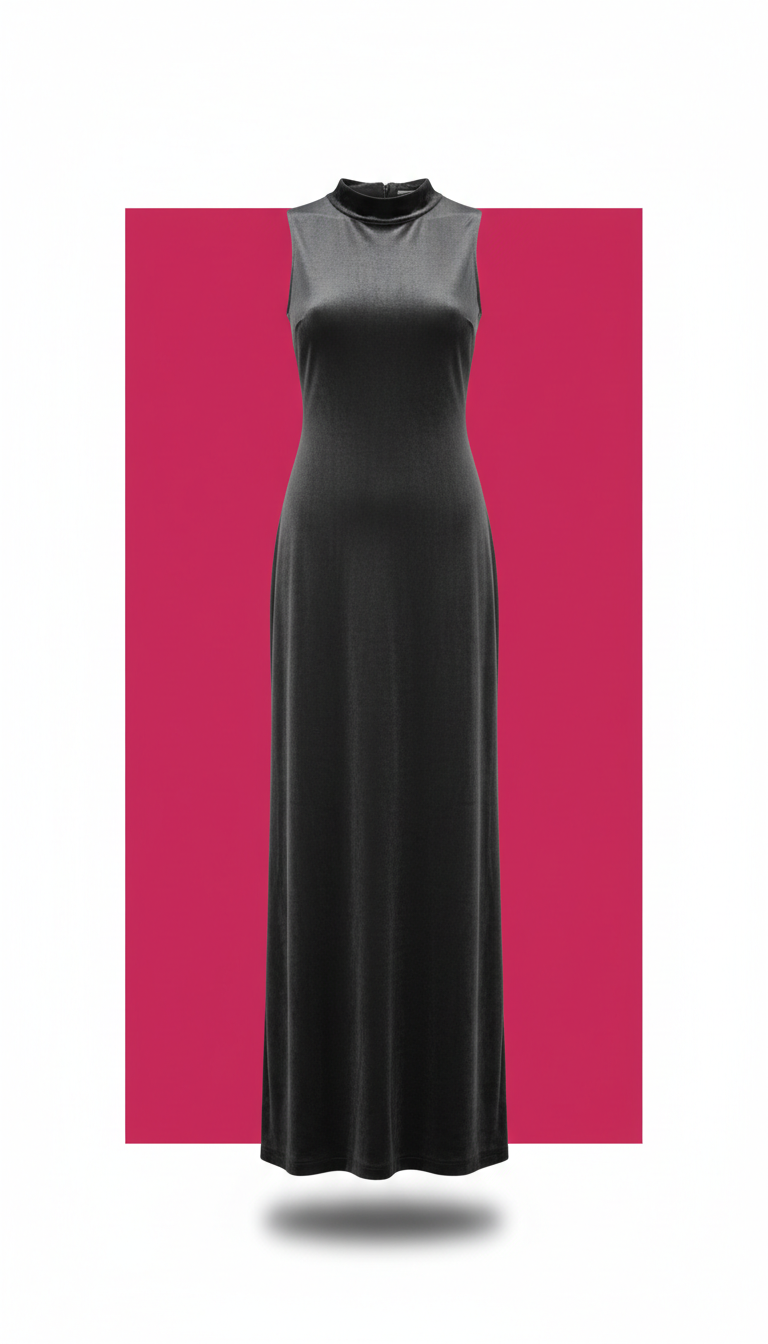Charcoal velvet column dress
